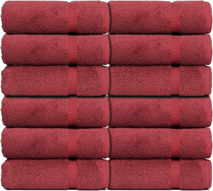 Luxury Hotel & Spa Quality, 100% Turkish Cotton 700 GSM Cloth, Towel, for Body wash, Makeup & Facial Cleaning, Baby, face, Dobby Border Soft washcloths Towel Set 13" X 13", Cranberry, Set of 12