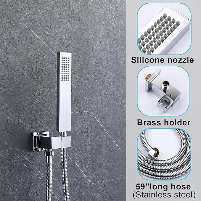Digital Display Shower System Set 16 Inches Rain Fall Head Temperature Valve Shower Handheld Shower Head Sets for Bathroom Concealed Installation