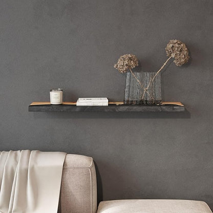 RWA Straight Edge Floating Shelf – Unique Wood Floating Shelf for Wall Decor, Living Room, Bedroom, or Bathroom – Sleek Decorative Wall Shelves for Home & Office (Straight/Black, Small - 12x6)