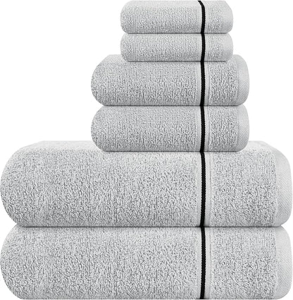 MyOwn Ultra Soft 6 Pack Cotton Towel Set, Contains 2 Bath Towels 28x55 inch, 2 Hand Towels 16x24 inch & 2 Wash Coths 12x12 inch, Ideal Everyday use, Compact & Lightweight - Light Grey