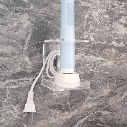 Electric Toothbrush Holder Wall Mounted, Electric Toothbrush Cord Organizer Holds 1 Chargers, Self Adhesive Electric Toothbrush Stand for Bathroom, Medicine Cabinet, Dorm(Clear)