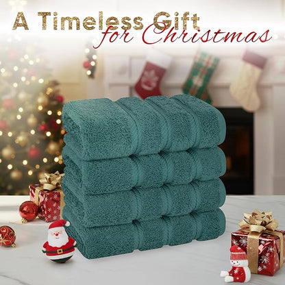 American Soft Linen Luxury Hand Towels for Bathroom, 600 GSM 100% Cotton Turkish 4 Piece Hand Towel Set, 600 GSM Hand Face Towels for Kitchen, Teal Hand Towels