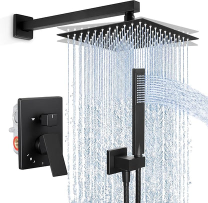KES Shower Faucet Set, 10 Inches Rain Shower Head with Handheld Spray, Shower System Pressure Balance Wall Mounted (cUPC Certified Shower Valve Included), Matte Black, XB6230F18-BK