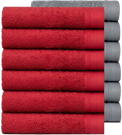 100% Cotton Washcloths Set 13” x 13” | Burgundy & Dark Grey Towels | Set of 12 Ultra Soft and Highly Absorbent Washcloths Sets for Bathroom, Gym, Hotel, Spa | Machine Washable Face Towel