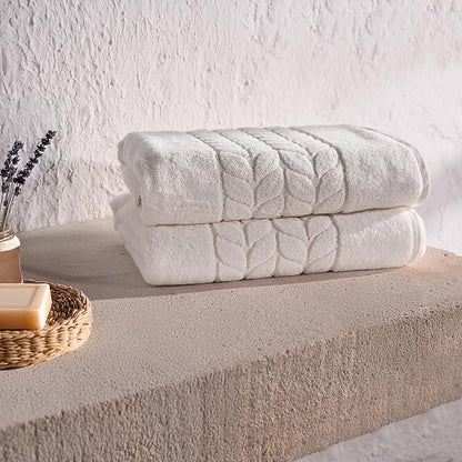 BAGNO MILANO Organic Turkish Cotton Bath Towels, Luxury Jacquard Collection, Certified Organic Highly Absorbent, Soft-Plush Towel Set (Cream, Bathsheet)