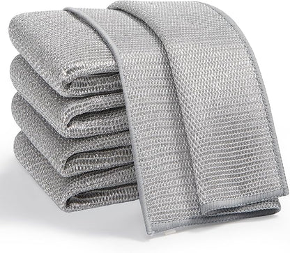 JOYMOOP Multipurpose Non-Scratch Wire Dishwashing Rag for Wet and Dry, Reusable Cleaning Cloths, Scrubbing Pads for Dishes, Glass, Stainless Steel - 5 Pack