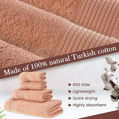 HALLEY Turkish Cotton Towels (Set of 4) 1 Bath Towel 1 Hand Towel 2 Washcloths, Super Soft Highly Absorbent 100% Cotton Towels for Bathroom and Kitchen for Mother’s Day (Peach)