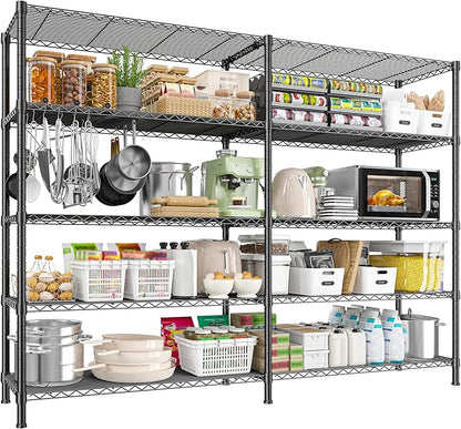 REIBII 1450LBS Shelves 5 Tier Metal Shelving Unit Storage Wire Shelving 58.1''W Pantry Shelves Wire Shelf Adjustable Garage Shelving Heavy Duty Storage Rack for Pantry Kitchen Garage, Black