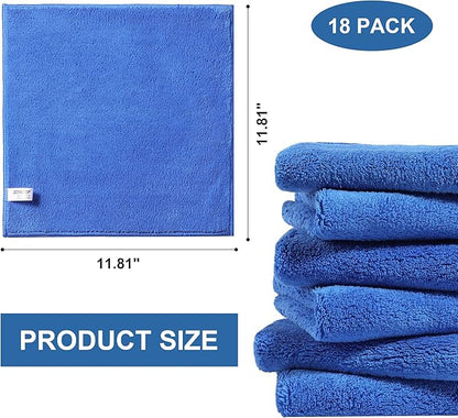 JOYMOOP Microfiber Cleaning Cloths 18 Packs, 11.8" x 11.8" Blue Reusable Kitchen Towels, Lint-Free Cleaning Rags, Super Absorbent Cleaning Cloths for Kitchen, Car, and Household Cleaning