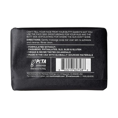 MARLOWE. No. 069 Butt Face Mens Soap, 7 Oz, Double Sided Moisturizing & Body Exfoliator Bar Soap with Pumice & Apricot Seed Powder, Crisp Sea Air, Fresh Sage + Cedarwood Scent