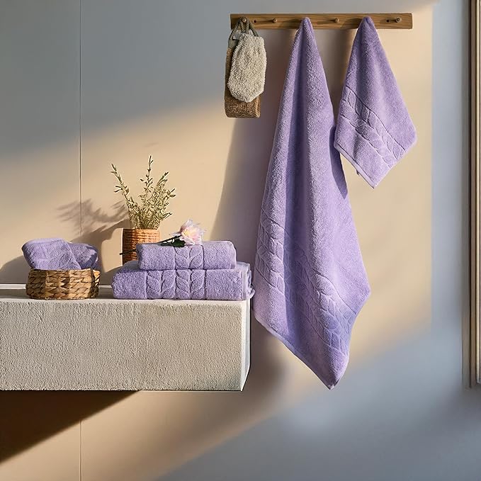 BAGNO MILANO Organic Turkish Cotton Bath Towels, Luxury Jacquard Collection, Certified Organic Highly Absorbent, Soft-Plush Towel Set (Lilac, 2 Pcs Bath Towel Set)