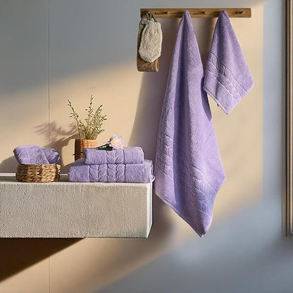 BAGNO MILANO Organic Turkish Cotton Bath Towels, Luxury Jacquard Collection, Certified Organic Highly Absorbent, Soft-Plush Towel Set (Lilac, 6 Pcs Towel Set)