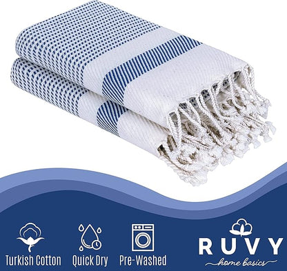 Ruvy Home Basics Turkish Hand Towels for Bathroom Set of 2 | 18"x40", Cotton | Decorative Towel for Bathroom, Kitchen, Dishcloth, Tea, Yoga, Face, Gym - Navy