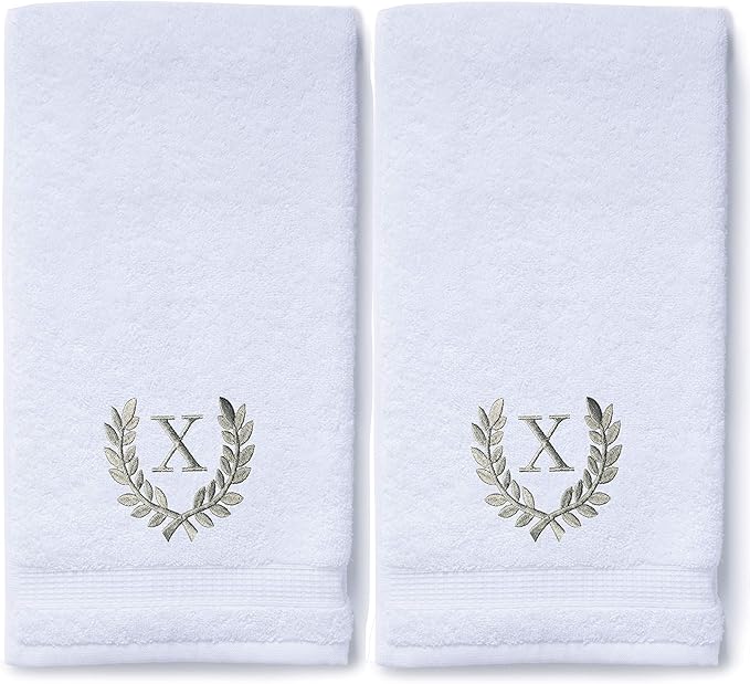Decorative and Monogrammed Hand Towels for Bathroom Kitchen Makeup | Personalized Gift for Wedding-Bridal | Roman Font Custom Luxury Turkish Towel | Spa Collection, Oversized, 16 X 30 Inch, Set of 2