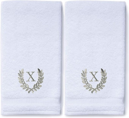 Decorative and Monogrammed Hand Towels for Bathroom Kitchen Makeup | Personalized Gift for Wedding-Bridal | Roman Font Custom Luxury Turkish Towel | Spa Collection, Oversized, 16 X 30 Inch, Set of 2