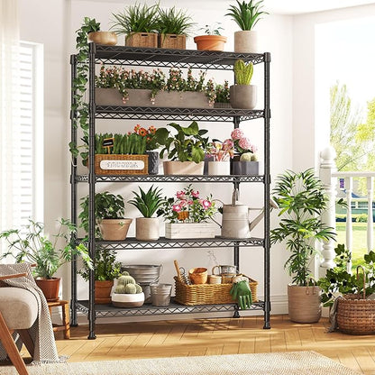 REIBII Storage Shelves, 5-Tire Wire Shelving Load 1000LBS Metal Shelves for Storage Adjustable Garage Shelving Unit Wire Shelf Rack Kitchen Storage Rack Pantry Shelves 31.5''W x 15.7'' D x 71''H