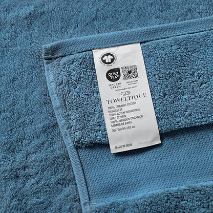 TOWELTIQUE- Organic Cotton Luxury Bath Towels Pack of 4 GOTS & Oeko- TEX Certified | Premium Soft, Absorbent & Quick-Drying Towels for Bathroom, Gym, Spa & Hotel Use – Turquoise