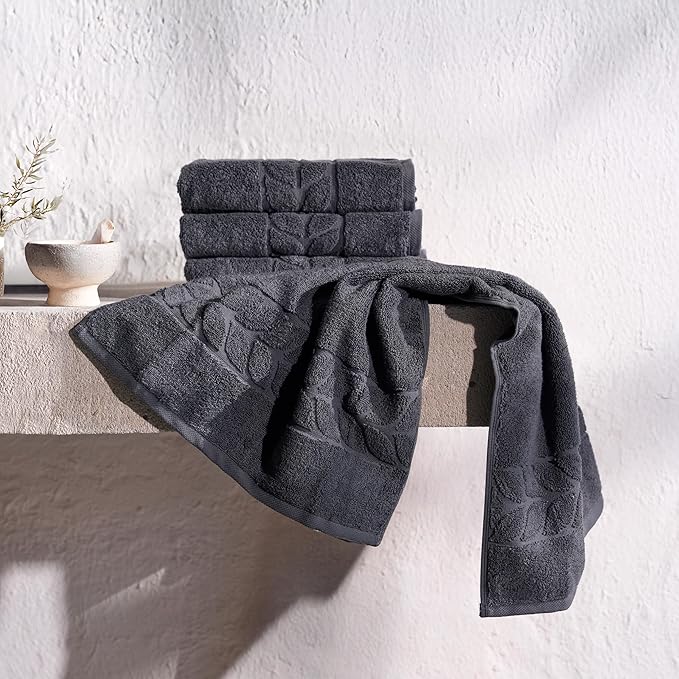 BAGNO MILANO Organic Turkish Cotton Bath Towels, Luxury Jacquard Collection, Certified Organic Highly Absorbent, Soft-Plush Towel Set (Charcoal, 6 Pcs Towel Set)