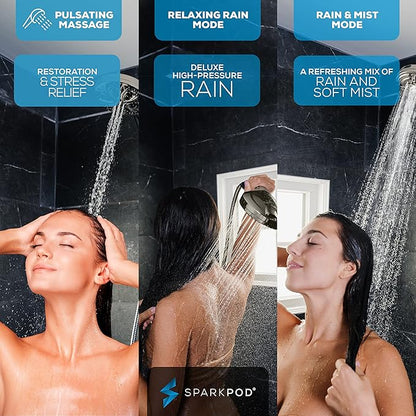 SparkPod 10-Mode Handheld Shower Head with Hose - 5" High Pressure Shower Head Set with Touch-to-Clean Nozzles, Built-In Power Jet, Stainless Steel 6ft Hose & Bracket (Brushed Nickel)