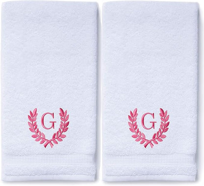 Decorative and Monogrammed Hand Towels for Bathroom Kitchen Makeup | Personalized Gift for Wedding-Bridal | Roman Font Custom Luxury Turkish Towel | Spa Collection, Oversized, 16 X 30 Inch, Set of 2