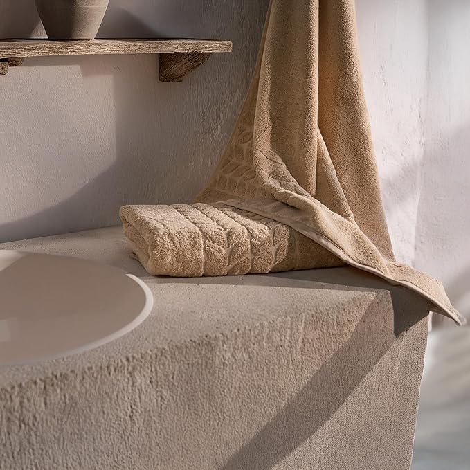 BAGNO MILANO Organic Turkish Cotton Bath Towels, Luxury Jacquard Collection, Certified Organic Highly Absorbent, Soft-Plush Towel Set (Latte, 2 Pcs Bath Towel Set)
