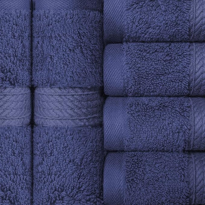BLUENILEMILLS BNM Egyptian Cotton 6-Piece Towel Set, Includes 6 Face Towels, Attached Loop for Easy Hanging and Storage, Hotel Quality, Perfect for Bathroom, Gym, Shower Space, or Spa, Navy Blue