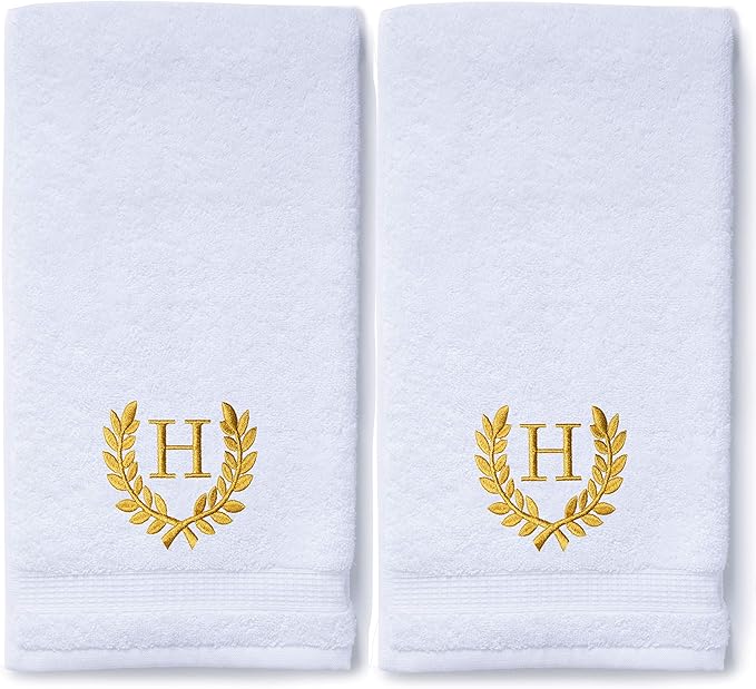 Decorative and Monogrammed Hand Towels for Bathroom Kitchen Makeup | Personalized Gift for Wedding-Bridal | Roman Font Custom Luxury Turkish Towel | Spa Collection, Oversized, 16 X 30 Inch, Set of 2