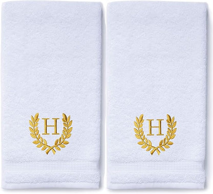 Decorative and Monogrammed Hand Towels for Bathroom Kitchen Makeup | Personalized Gift for Wedding-Bridal | Roman Font Custom Luxury Turkish Towel | Spa Collection, Oversized, 16 X 30 Inch, Set of 2