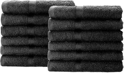 SIMPLI-MAGIC 79178 Cotton Hand Towels, 16"x27", Black, Not Bleach Proof, 12 Count
