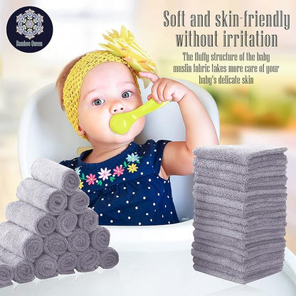 32 Pack Baby Washcloths - 10x10 Inch, Coral Fleece - Extra Absorbent and Soft Wash Clothes for Newborns, Infants and Toddlers - Suitable for Sensitive Skin and New Born - Baby Shower - Light Grey