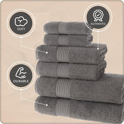 MAURA Basics Bath Towel Sets for Bathroom with Hanging Hook Loops. 2 Bath Towels, 2 Hand Towels, 2 Washcloths, Soft, Durable, Long Lasting and Absorbent Towels Set, Space Gray