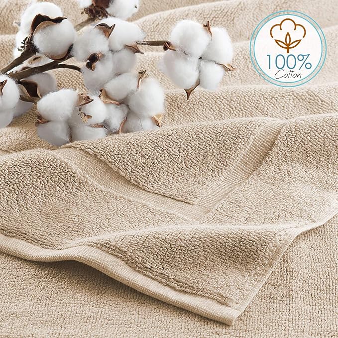 Hearth & Harbor Bath Mat Towels - 100% Ring Spun Cotton Luxury Bath Mat Floor Towels - Ultra Soft & Highly Absorbent Bath Towels Set of 4 - Cream