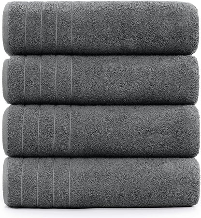 DAN River Extra Large Bath Towels Set of 4, 30 x 60 Inches - 100% Cotton Larger & Lighter Weight Towels for Bathroom - Quicker to Dry, Super Soft & Highly Absorbent Towels for Home, Gray