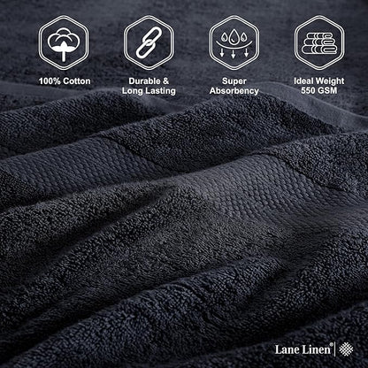 LANE LINEN Bath Towels 4 Pack (28"x54") - 100% Ring Spun Cotton Large Towel Set for Bathroom - Durable, Quick Drying, Soft & Absorbent Large Bath Towel Set - Perfect for Regular use - Black Towels