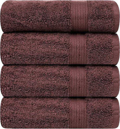 Ample Decor 100% Cotton Bath Towel for Bathroom 30 X 54 Inch 600 GSM Soft Absorbent - 4pcs Brown