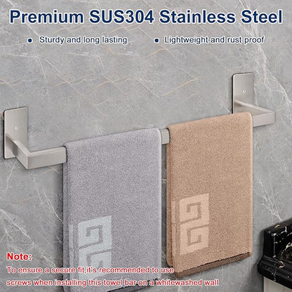 NearMoon Self Adhesive Bathroom Towel Bar, Stainless Steel Square Bath Wall Shelf Rack Hanging Towel Stick On Sticky Hanger Contemporary Style, Towel Rack Wall Mounted (24 Inch, Brushed Nickel)