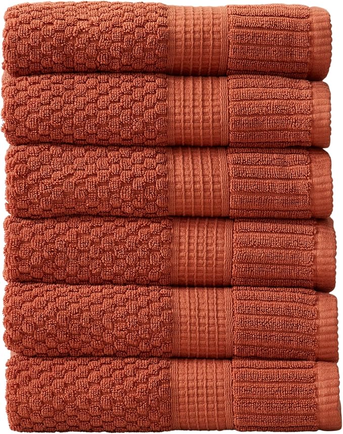 NY Loft 100% Cotton Hand Towel 6 Pack Hand Towel Set | Super Soft & Absorbent Quick-Dry Hand Towels 16" x 28" |Textured and Durable Cotton | Trinity Collection (6 Pack Hand Towel, Clay)