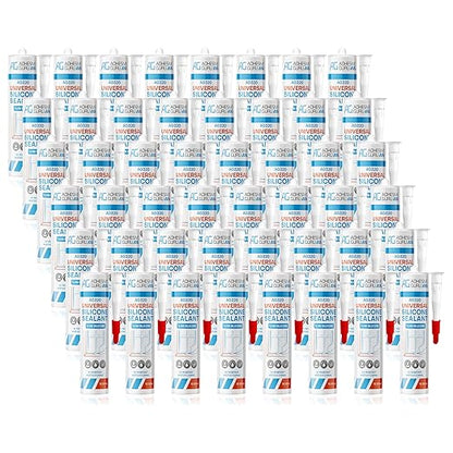 Adhesive Guru Clear Silicone Sealant Waterproof (48 x 10.15 fl.oz.), All Purpose 100% Silicone Caulk, Weatherproof & Flexible Adhesive Sealant for Indoor and Outdoor Use, Transparent - 48 Pack