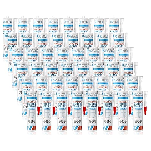 Adhesive Guru Clear Silicone Sealant Waterproof (48 x 10.15 fl.oz.), All Purpose 100% Silicone Caulk, Weatherproof & Flexible Adhesive Sealant for Indoor and Outdoor Use, Transparent - 48 Pack