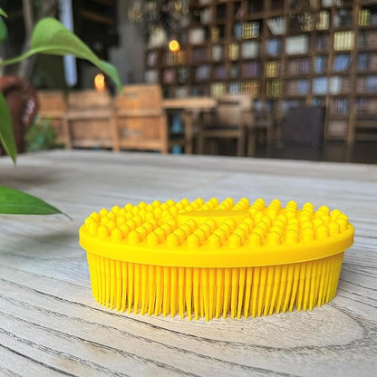 Premium Sensory Brush for Kids or Autism,Soft Silicone Body Scrubber,2 in 1 Sensory Room Occupational Therapy Sensory Brushes,Silicone Loofah,Pet Shower Brush Bath Brush Shampoo Brush(Oval-Yellow)