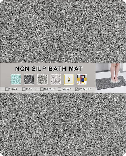 Nonslip Bathtub Mat, Anti Slip Bath Mat 0.6" Extra Thick, Quick Dry Bath Tub Anti Slip Shower Mat, Loofah Non-Slip Bath Mat for Tub Bathroom Pool Kitchen Entryway Home Hotel(Grey 24x27)