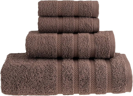 HALLEY Turkish Towels Set (4 Pieces) 650 GSM Highly Absorbent Super Soft 100% Cotton - 1 Bath Towel 1 Hand Towel 2 Washcloths (Brown)