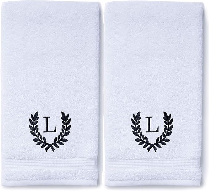 Decorative and Monogrammed Hand Towels for Bathroom Kitchen Makeup | Personalized Gift for Wedding-Bridal | Roman Font Custom Luxury Turkish Towel | Spa Collection, Oversized, 16 X 30 Inch, Set of 2