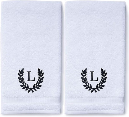 Decorative and Monogrammed Hand Towels for Bathroom Kitchen Makeup | Personalized Gift for Wedding-Bridal | Roman Font Custom Luxury Turkish Towel | Spa Collection, Oversized, 16 X 30 Inch, Set of 2
