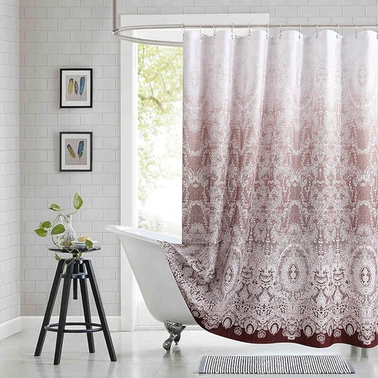 Chantilly Lace Shower Curtain - Heavyweight Polyester, Burgundy to White Ombre Design, 72" W x 72" H