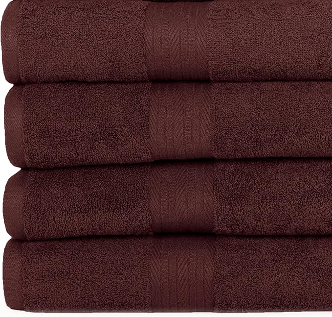 Ample Decor Bathroom Towel Set of 18-4 Hand Towel, 4 Bath Towel, 10 Wash Cloths - Oeko Tex Certified 600 GSM 100% Cotton - High Absorbency Quick Drying, Ideal for Gifting - Brown