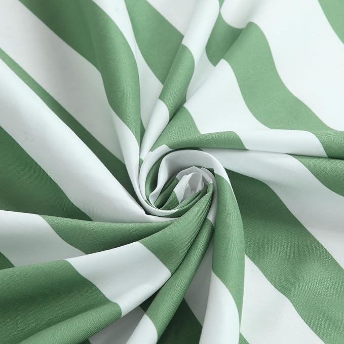Green Shower Curtain, Sage Green and White Stripe Waterproof Polyester Shower Curtains for Bathroom, 72x72 Inches