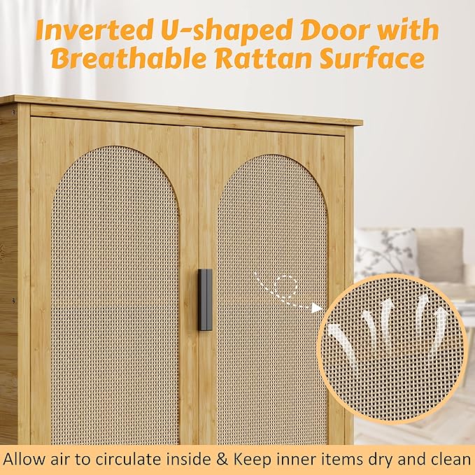 BlueWish Bathroom Organizers and Storage, Bamboo Over The Toilet Storage Cabinet with Inverted U-Shaped Door & Anti-Tip Device, Space Saver, Natural