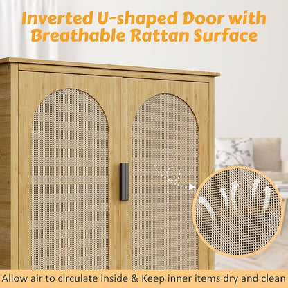 BlueWish Bathroom Organizers and Storage, Bamboo Over The Toilet Storage Cabinet with Inverted U-Shaped Door & Anti-Tip Device, Space Saver, Natural
