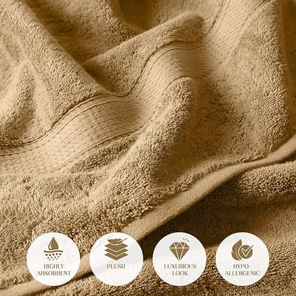 Superior Egyptian Cotton Pile Bath Towel Set of 2, Ultra Soft Luxury Towels, Thick Plush Essentials, Absorbent Heavyweight, Guest Bath, Hotel, Spa, Home Bathroom, Shower Basics, Toast
